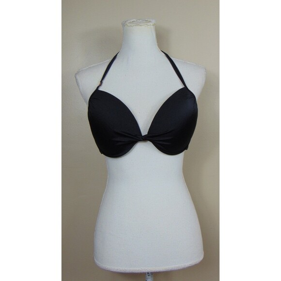 Victorias Secret Black Bikini Top Size 36D Wire Padded Push up Halter Swim 36 D - Picture 1 of 7